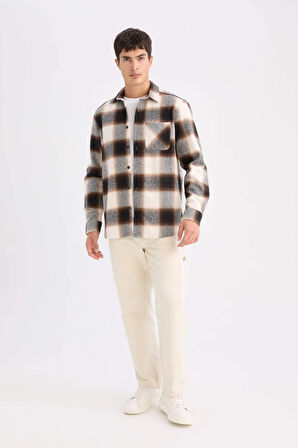 DeFacto Regular Fit Polo Yaka Kareli Flanel Uzun Kollu Gömlek D2320AX24AUBN279