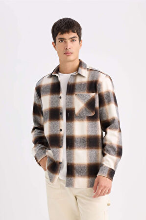 DeFacto Regular Fit Polo Yaka Kareli Flanel Uzun Kollu Gömlek D2320AX24AUBN279