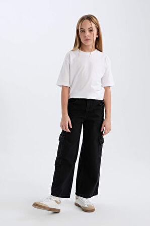 Kız Çocuk Wide Leg Kargo Geniş Paça Jean Pantolon