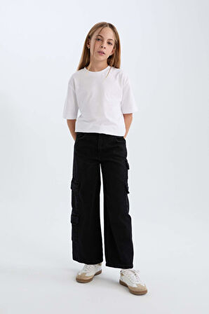 Kız Çocuk Wide Leg Kargo Geniş Paça Jean Pantolon