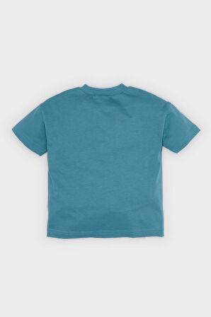 Erkek Bebek Bisiklet Yaka Baskılı Kısa Kollu Tişört