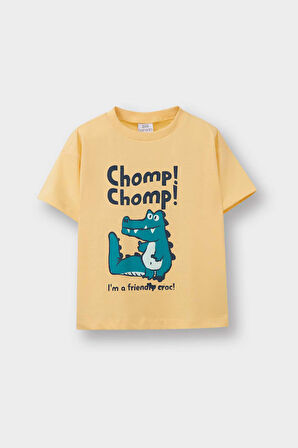 Erkek Bebek Bisiklet Yaka Baskılı Kısa Kollu Tişört