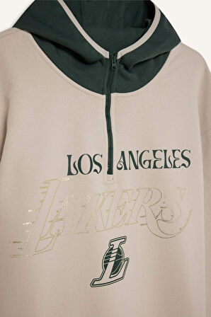 DeFactoFit NBA Los Angeles Lakers Boxy Fit Kapüşonlu Kalın Kumaş Sweatshirt