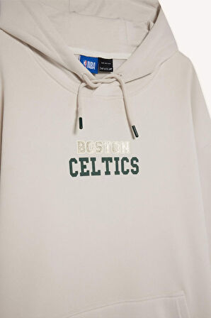 DeFactoFit NBA Boston Celtics Oversize Geniş Kalıp Kapüşonlu Kalın Kumaş Sweatshirt