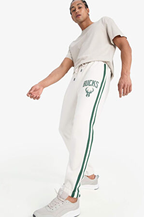 DeFactoFit NBA Milwaukee Bucks Standart Fit Cepli Kalın Sweatshirt Kumaşı Jogger