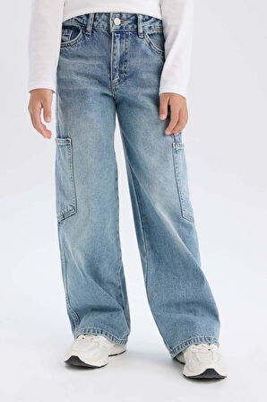 DeFacto Kız Çocuk Wide Leg Kargo Geniş Paça Jean Pantolon D7386A825SMNM39