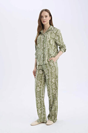 Regular Fit Desenli Esnek Belli Düz Paça Pantolon