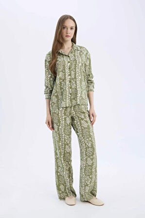 Regular Fit Desenli Esnek Belli Düz Paça Pantolon