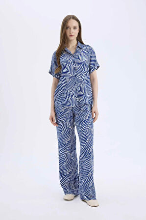 Regular Fit Desenli Esnek Belli Düz Paça Pantolon