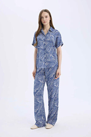 Regular Fit Desenli Esnek Belli Düz Paça Pantolon