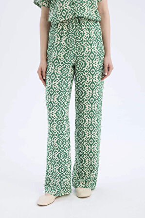 Regular Fit Desenli Esnek Belli Düz Paça Pantolon