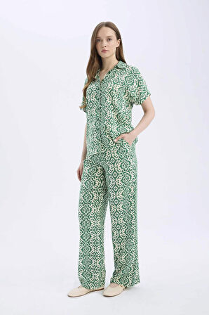 Regular Fit Desenli Esnek Belli Düz Paça Pantolon
