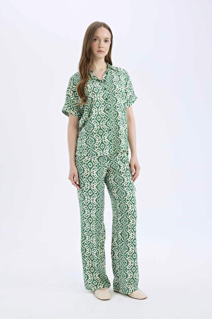 Regular Fit Desenli Esnek Belli Düz Paça Pantolon