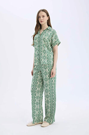 Regular Fit Desenli Esnek Belli Düz Paça Pantolon
