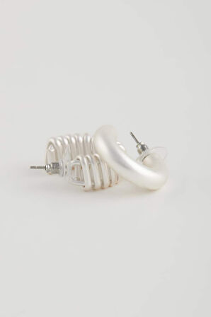 Kadın 2'li Mat Silver Küpe