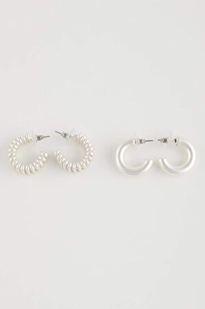 Kadın 2'li Mat Silver Küpe