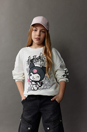 DeFacto Kız Çocuk Kuromi Oversize Geniş Kalıp Bisiklet Yaka Sweatshirt D8834A825SPER99