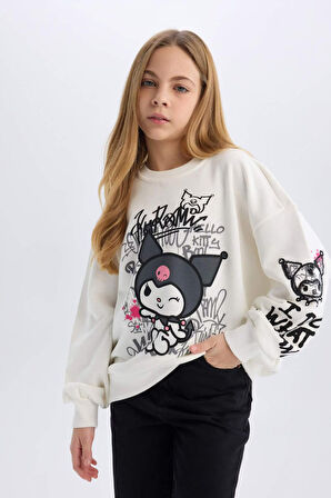 DeFacto Kız Çocuk Kuromi Oversize Geniş Kalıp Bisiklet Yaka Sweatshirt D8834A825SPER99