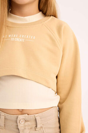 Kız Çocuk Bisiklet Yaka Baskılı 2'li Sweatshirt