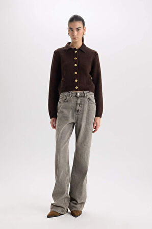 Regular Fit Polo Yaka Düğmeli Triko Hırka