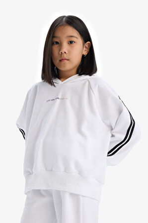 DeFacto Kız Çocuk 2'li Takım Kapüşonlu Baskılı Sweatshirt Beli Paçası Lastikli Eşofman Altı D9497A825SMWT34