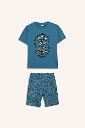 Erkek Çocuk Pijama Takımı Baskılı Kısa Kollu Üst Desenli Şort