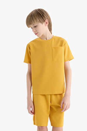 Erkek Çocuk Pijama Takımı Waffle Kısa Kollu Üst Beli Lastikli Şort