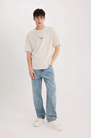 Defacto E1871 Bej Looney Tunes Boxy Fit Bisiklet Yaka Kısa Kollu Tişört