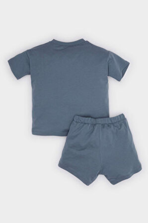 DeFacto Erkek Bebek 2'li Takım Dinazor Baskılı Kısa Kollu Tişört Beli Lastikli Şort E1152A525SMIN13