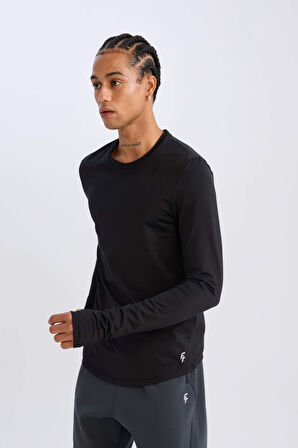 DeFactoFit Slim Fit Dar Kesim Bisiklet Yaka Sporcu Uzun Kollu Tişört A3961AX24WNBK81