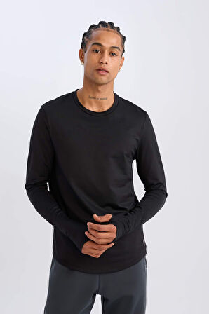 DeFactoFit Slim Fit Dar Kesim Bisiklet Yaka Sporcu Uzun Kollu Tişört A3961AX24WNBK81