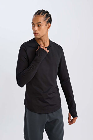 DeFactoFit Slim Fit Dar Kesim Bisiklet Yaka Sporcu Uzun Kollu Tişört A3961AX24WNBK81