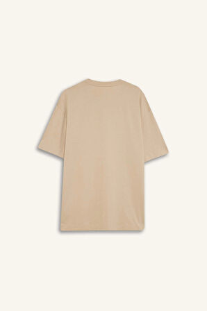 Defacto D6070 Bej %100 Pamuk Boxy Fit Bisiklet Yaka Basic Düz Kısa Kollu Tişört