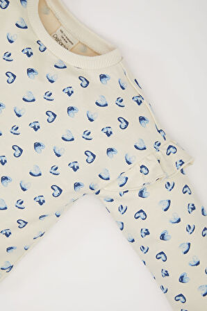 DeFacto Kız Bebek Bisiklet Yaka Kalp Desenli Sweatshirt E0197A525SPER99