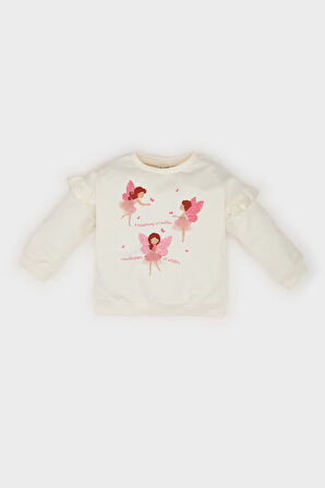 DeFacto Kız Bebek Bisiklet Yaka Balerin Baskılı Sweatshirt E0193A525SPER99
