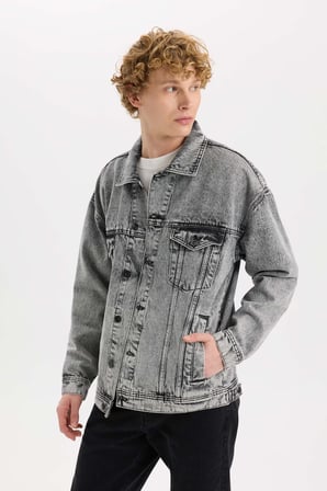 DeFacto %100 Pamuk Oversize Geniş Kalıp Jean Ceket E1003AX25SPNM55