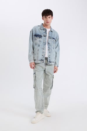 DeFacto %100 Pamuk Oversize Geniş Kalıp Jean Ceket E1006AX25SPNM39