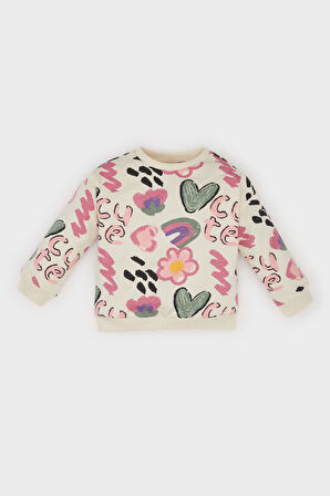 DeFacto Kız Bebek Desenli Bisiklet Yaka Sweatshirt E0194A525SPER134