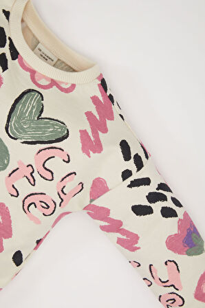 DeFacto Kız Bebek Desenli Bisiklet Yaka Sweatshirt E0194A525SPER134