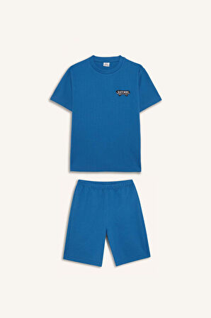Erkek Çocuk Waffle Pijama Takımı Kısa Kollu Üst Beli Lastikli Şort