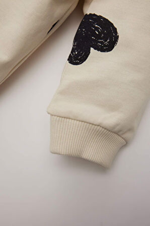 Kız Bebek Bisiklet Yaka Kalp Desenli Sweatshirt