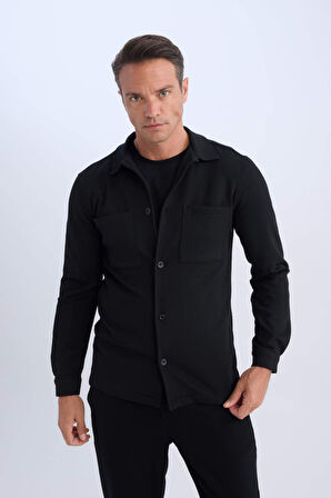 DeFacto Regular Fit Polo Yaka Gömlek Ceket D7243AX25SPBK81
