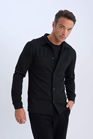 DeFacto Regular Fit Polo Yaka Gömlek Ceket D7243AX25SPBK81