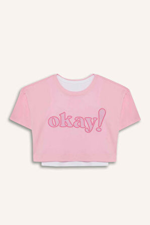 DeFacto Kız Çocuk Bisiklet Yaka Baskılı Kısa Kollu Tişört E0063A825SMPN666