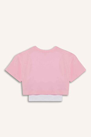 DeFacto Kız Çocuk Bisiklet Yaka Baskılı Kısa Kollu Tişört E0063A825SMPN666