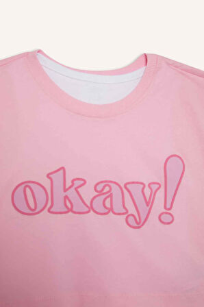 DeFacto Kız Çocuk Bisiklet Yaka Baskılı Kısa Kollu Tişört E0063A825SMPN666