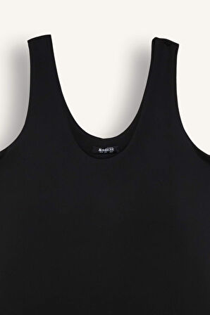 DeFacto Relax Fit Yuvarlak Yaka Skuba Dalgıç Kumaş Kolsuz Siyah Midi Elbise D9026AX24WNBK27