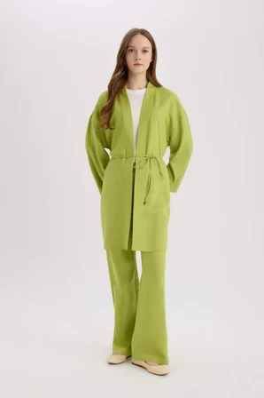 DeFacto Relax Fit Kuşaklı Keten Karışımlı Kimono D8182AX25SPGN698