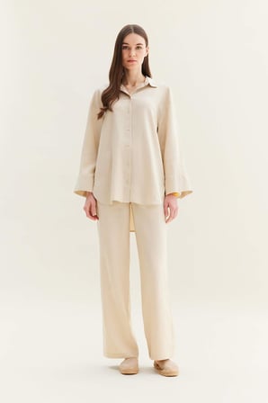 DeFacto Wide Leg Keten Karışımlı Geniş Paça Pantolon D8187AX25SPBG115