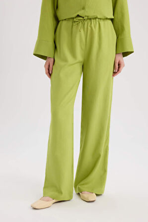 Wide Leg Keten Karışımlı Geniş Paça Pantolon